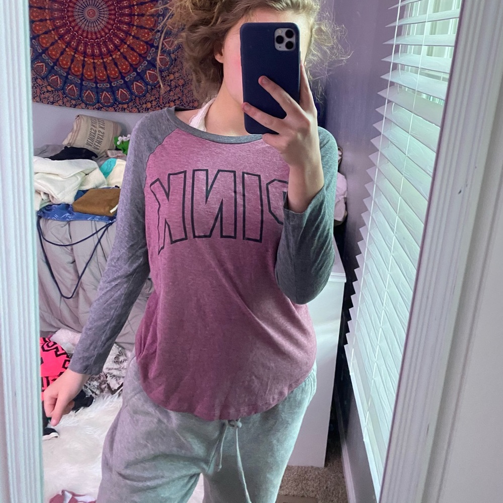 long sleeve pink and gray PINK shirt